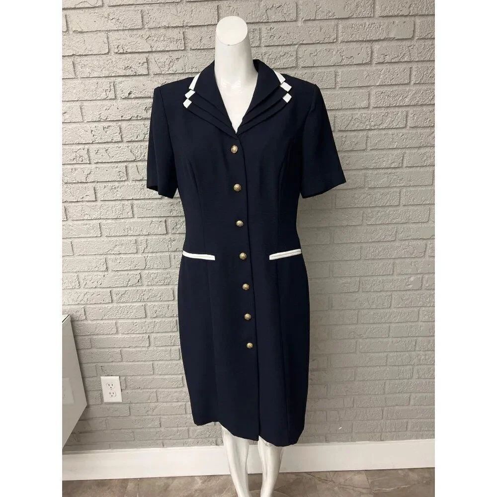 Danny & Nicole New York Women Navy With White Trim Career Pencil Dress Size 10